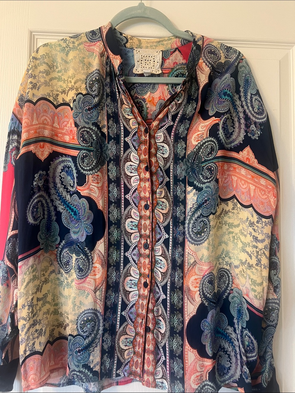 Johnny Was Jade Multicolor Paisley Button-Front Blouse size M